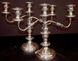 214 - Silver plate double arm candelabras, 14in. T, 15in. W.