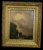 236 - 19th Century oil on canvas of landscape with 2 figures in gold Victorian frame, 30in. T, 26in. W., ca. 1880.