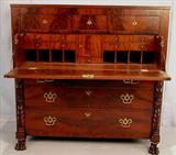 252 - Mahogany empire butlers chest with acanthus carved column front and claw feet, secretary has small fitted drawers, 48in. T, 49in. W, 27in. D. ca. 1840.