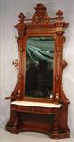 259 - Tall walnut Victorian marble top hall tree with original brass hooks and pans, 8ft 7in. T, 51in. W, 15in. D., ca. 1860