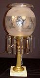 602 - Brass and marble astral lamp with prisms and etched shade, 20in. T, ca. 1860