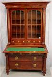 645 - Mahogany empire secretary desk, slant front with large brass pulls with 7 drawers, column front, ca. 1840, 79in. T, 46in. W, 22in. D.