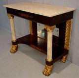 500 - Marble top pier table with faux marble column, gold leafing and claw feet, ca. 1830's, 39in. T, 46in. W, 24in. D.