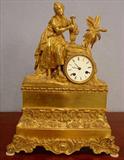 505 - Dore bronze mantle clock with figural on top, 18in. t, 13in. W, ca. 1880.