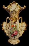 402 - Old Paris porcelain vase with gold decoration, roses and tulips painted on it.