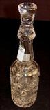 415 - Cut glass whiskey bottle with pin wheel and stopper, 12in. T.