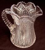 418 - Brilliant cut glass pitcher, zipper cut all around, 8in. T, 7in. L.