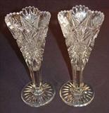 419 - Pair of cut glass tulip shape vases, 10in. T, 4in. Dia.