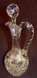 428 - Brilliant cut glass wine decanter with round stopper, 14in. T, 5in. L.