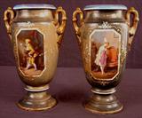 436 - Pair of old Paris porcelain vases with Dutch girl and boy, 13in. T, 8in. L.
