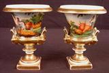 438 - Pair of old Paris porcelain vases, hand painted with heads, 8in. T, 6in. Dia.
