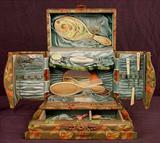 444 - Hand painted celluloid case, 12in. T, 12in. W, 7in. D, ca. 1920