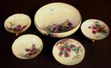441 - Set of 5 pcs. Berry bowl set with painted blackberries.