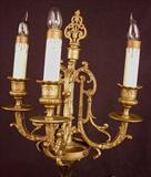 450 - French candelabra style lamp with green base, bronze figural base, 31in. T.