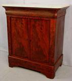 457 - Period flame mahogany empire marble top commode, 35in. T, 31in. W, 19in. D.