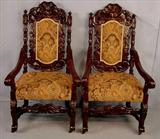 458 - Pair of mahogany throne chairs, 51in. T, 27in. W, 23in. D.