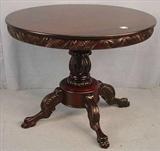 460 - Mahogany round acanthus carved center table, 28in. T, 36in. Dia.