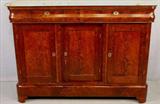 470 - Period flame mahogany empire 3 door server with original marble top, 41in. T, 56in. W, 20in. D.