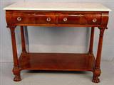 472 - Mahogany empire server with 2 drawers, marble top, claw feet, ca. 1880, 36in. T, 44in. , 21in. D.