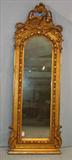 314 - Gold Victorian pier mirror with eagle on top, original gold leaf, has base with white marble top, 58in. T, 21in. W, ca. 1850.