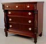 477 - Mahogany acanthus carved 6 drawer chest with glass pulls,38in. T, 40in. W, 22in. D.
