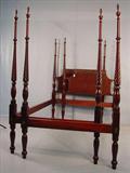 484 - Pair of solid mahogany twin beds, Lincoln draped carving with eagles and tobacco leaf twisted column post, 68in. T, 76in. L, 39in. W.