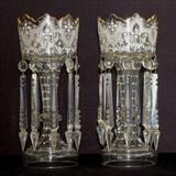 126 - Great pair of 19th Century enameled lusters, 15in. T.