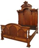 147a - Extra large three piece walnut Victorian bedroom suit, dresser with tall mirrror, half commode, bed, 7ft 10in T., over full size bed, ca. 1870