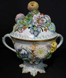 150 - Porcelain tureen with beautiful porcelain flower decoration and lid, 12in. T, ca. 1890.