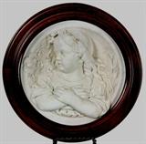 151 - Fine 19th Century Marble Sculpture of a Girl in Original Wanut Frame 17 1/2 In. Diameter.