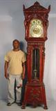 350 - Mahogany grandfather clock att. To R.J. Horner with signed Tiffany Works, 104in. T, 26in. W, 17in. D, ca. 1900, keeps perfect time, has Wittington West Minster