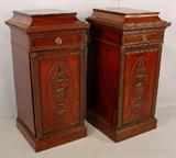 80 - Pair of mahogany Georgian pedestals with top drawers and door in bottom, ca. 1840, 44in. T, 21in. W, 21in. D.