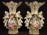 514 - Pair of large old Paris vases, floral painting, ca. 1860, 17in. T, 11in. W.