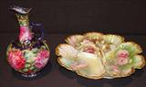 207 - Hand painted Nippon vase with handle, 10in. T.
208 - Hand painted Limoges divided dish, 13in. Dia.