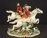 204 - German porcelain of horses and hunt scene, 12in. T, 14in. W.