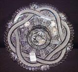 211 - Brilliant cut glass 12in. Footed bowl with very rare interwoven cane pattern.