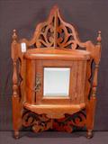 224 - Hanging Walnut Victorian corner what-not cabinet, 29in. T, 17in. W, 8in. D, ca. 1875.