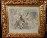 228 - Pair of original hand tinted etchings, signed and numbered by Artist, A. Calbet, 18in. T, 19in. W.