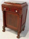 254 - Period mahogany ham table in original finish with black and gold marble Top, 44in. T, 28in. W, 20in. D.