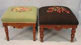 257 - Walnut Victorian foot stool with green needlepoint.
258 - Walnut Victorian foot stool with black needlepoint.