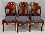 266 - Set of 6 mahogany empire chairs with blue upholstered seats.