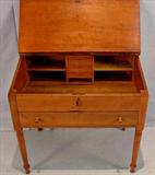 303 - Early pine slant front desk, up on turned legs lift top, one drawer, ca. 1840.