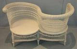 328 - Old wicker courting bench very little damage, 31in. tall , 50in. wide, 32in. deep , ca. 1900.