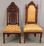 330 - Rosewood pierced carved hall chair, 43in. tall, 18in. wide, 20in. deep, ca.1860.
331 - Walnut Victorian hall chair with gold upholstery, 44in. tall , 19in. wide, 20in. deep, ca. 1860.