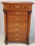 353 - Wal, Victorian lingerie 7 drawer chest with brass pulls, 54in. tall, 34in wide, 19in deep, ca. 1880.