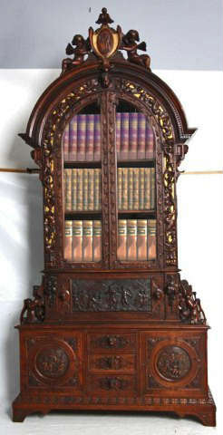115 - Magnificent Figural Carved Walnut Secretary attributed to Luigi Frullini   9ft. 10in. T.