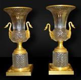 117 - Fine Pair of Period Gilt Bronze and Cut Glass Empire Urns (Circa 1830) 15.5 In.T.