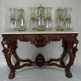 124 - Monumental Rosewood Marble Top Console att. to Alexander Roux (incredible size and carving), 5ft. 2in. L, 3ft. 4.5in. T, 2ft. 8in. D.