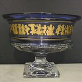 126 - Large Cobalt to Clear Center Piece with Gilt Figures signed Val St. Lambert, 12.5in. W, 9.5in. T.