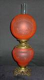 130 - Red Satin Glass GWTW Lamp 21 In. H.